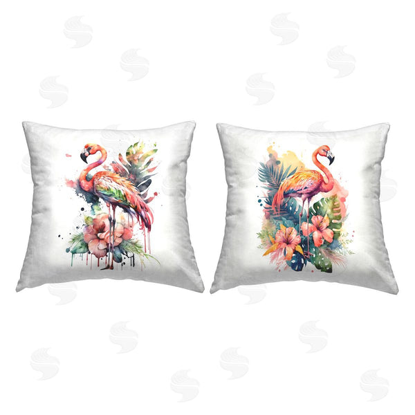 stupell industries LSR Design Studio | Floral Modern Flamingos Printed Throw Pillow Set