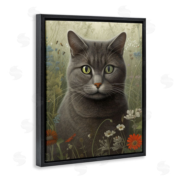 Stupell Industries LSR Design Studio | Grey Cat In Flower Field Wall Art