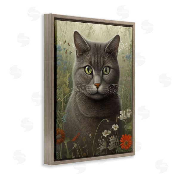 Stupell Industries LSR Design Studio | Grey Cat In Flower Field Wall Art