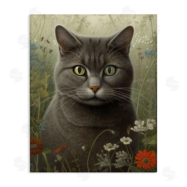 stupell industries LSR Design Studio | Grey Cat in Flower Field Wall Art