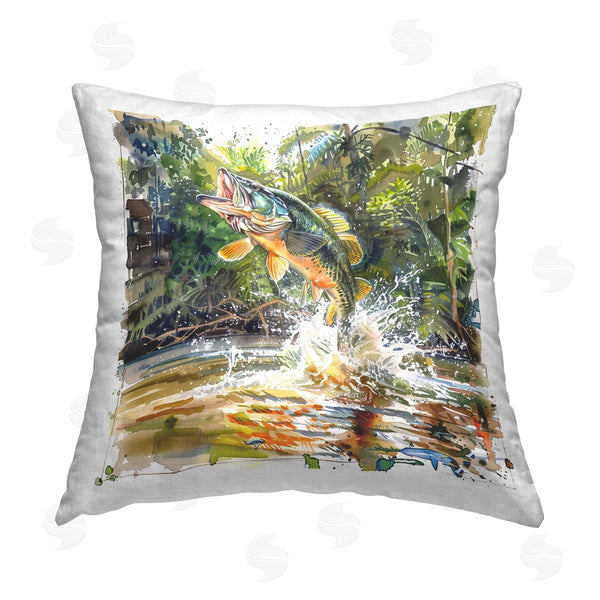 stupell industries LSR Design Studio | Jumping Bass Fish Printed Throw Pillow