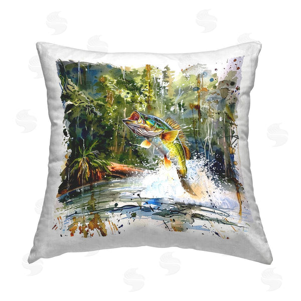 stupell industries LSR Design Studio | Jumping Bass Splash Printed Throw Pillow