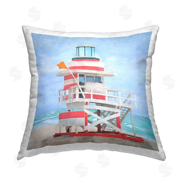 stupell industries LSR Design Studio | Lifeguard Hut Landscape Printed Throw Pillow