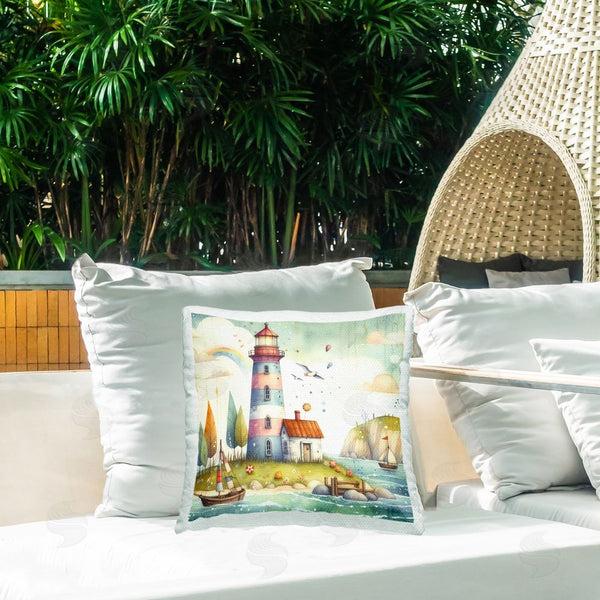 Stupell Industries LSR Design Studio | Lighthouse Cottage Scenery Printed Throw Pillow