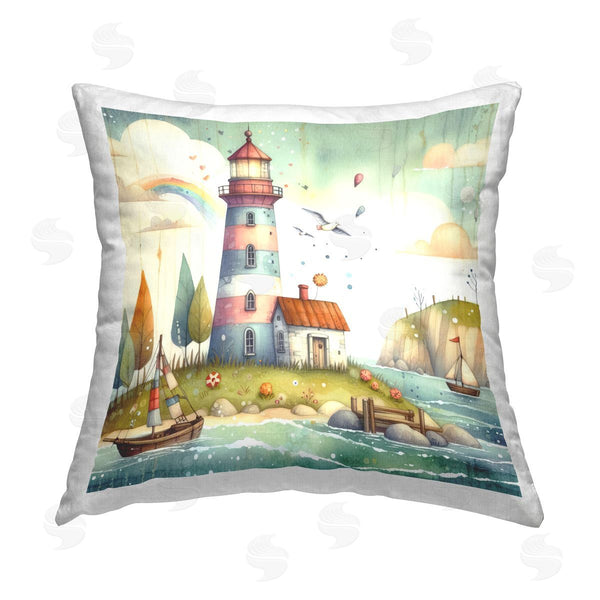 stupell industries LSR Design Studio | Lighthouse Cottage Scenery Printed Throw Pillow