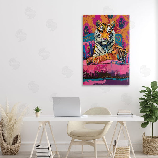 Stupell Industries LSR Design Studio | Lounging Tiger Over Orange Pink Wall Art