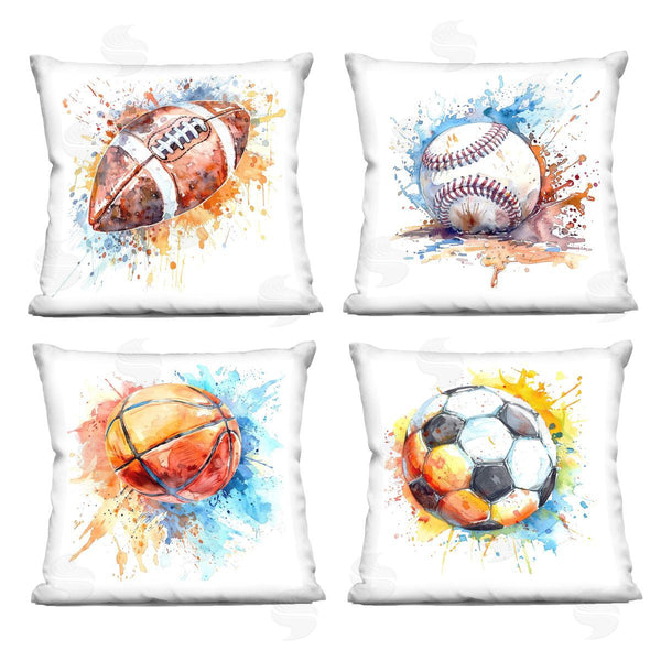 stupell industries LSR Design Studio | Modern Splash Sports Balls Printed Throw Pillow Set