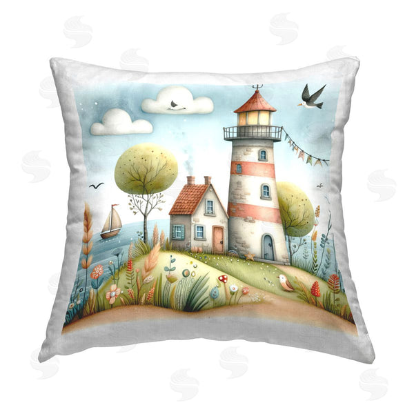 stupell industries LSR Design Studio | Nautical Lighthouse Whimsy Printed Throw Pillow