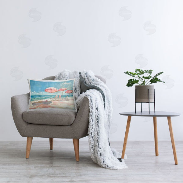Stupell Industries LSR Design Studio | Pastel Pink Watercolor Beach Printed Throw Pillow