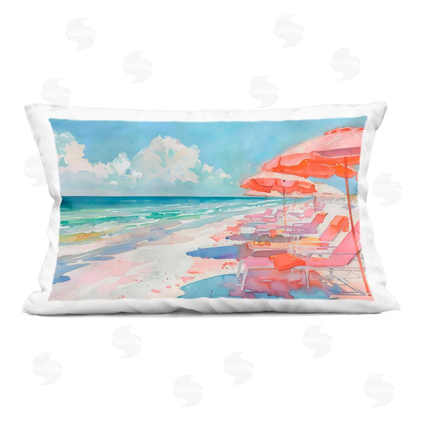 stupell industries LSR Design Studio | Peach Beach Relaxing Chairs Printed Throw Pillow
