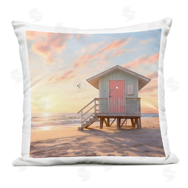 Stupell Industries LSR Design Studio | Pink Door Beach Hut Printed Throw Pillow