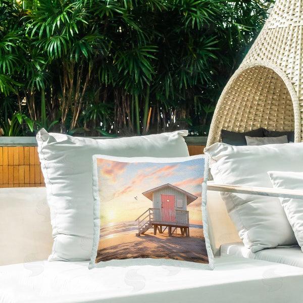 Stupell Industries LSR Design Studio | Pink Door Beach Hut Printed Throw Pillow