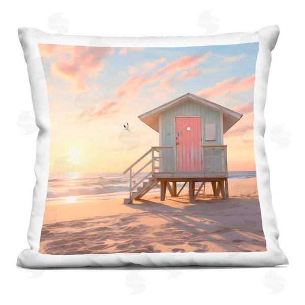 stupell industries LSR Design Studio | Pink Door Beach Hut Printed Throw Pillow