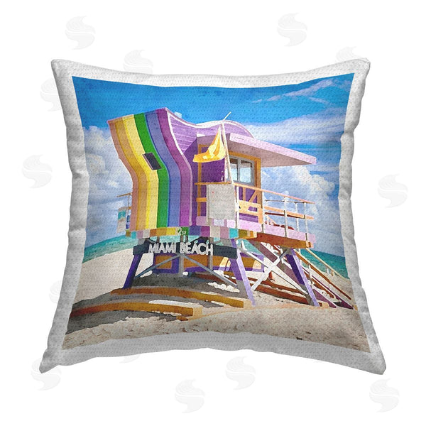 Stupell Industries LSR Design Studio | Purple Lifeguard Hut Printed Throw Pillow