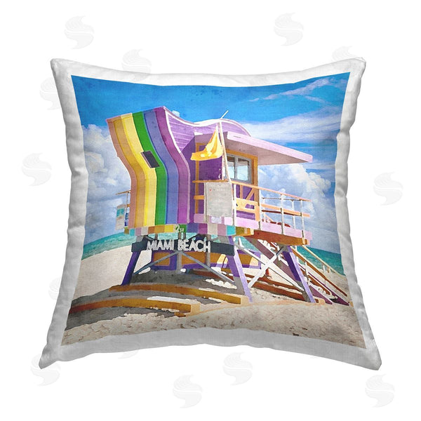 stupell industries LSR Design Studio | Purple Lifeguard Hut Printed Throw Pillow