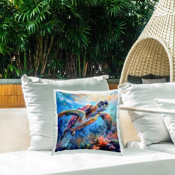 Stupell Industries LSR Design Studio | Rainbow Sea Turtle & Bubbles Printed Throw Pillow