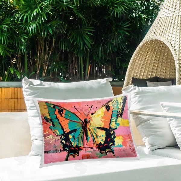 Stupell Industries LSR Design Studio | Retro Butterfly Over Abstract Pink Printed Throw Pillow
