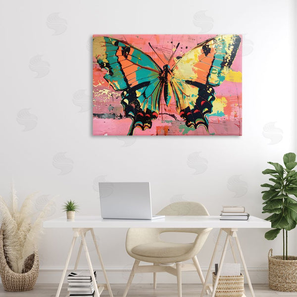 Stupell Industries LSR Design Studio | Retro Butterfly Over Abstract Pink Wall Art