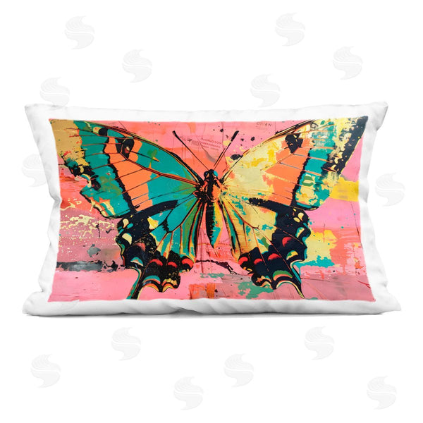 stupell industries LSR Design Studio | Retro Butterfly over Abstract Pink Printed Throw Pillow