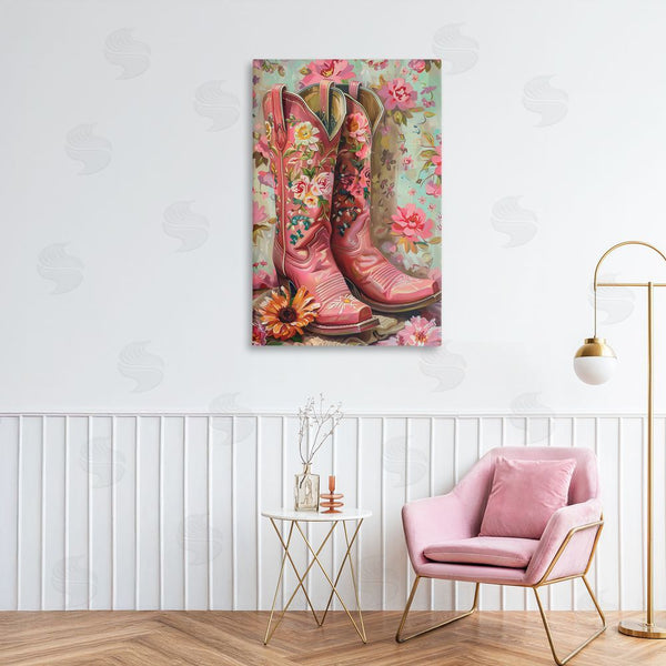 Stupell Industries LSR Design Studio | Rose Boots Pink Cowgirl Wall Art