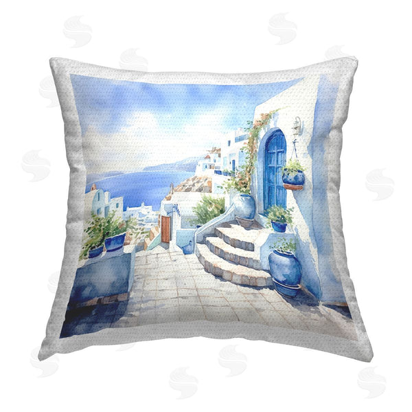 Stupell Industries LSR Design Studio | Santorini City Buildings Printed Throw Pillow