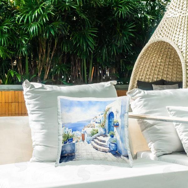 Stupell Industries LSR Design Studio | Santorini City Buildings Printed Throw Pillow