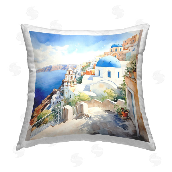 stupell industries LSR Design Studio | Santorini Ocean View Printed Throw Pillow