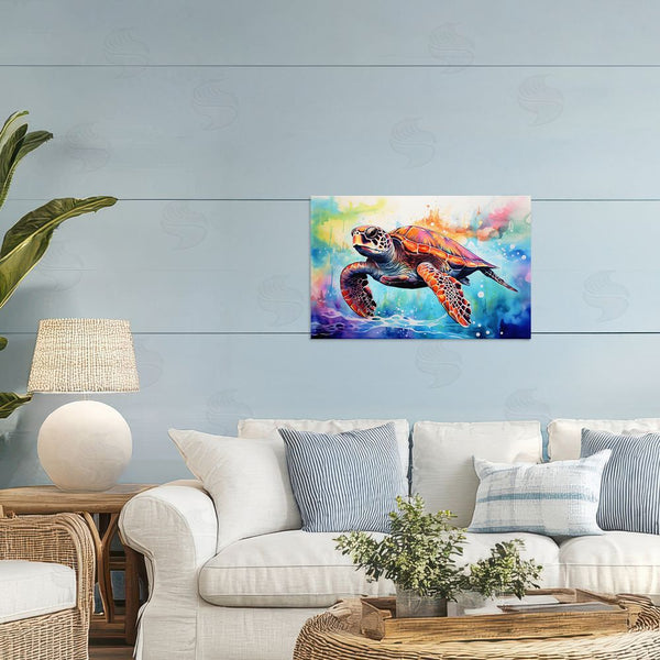 Stupell Industries LSR Design Studio | Sea Turtle Over Watercolor Splash