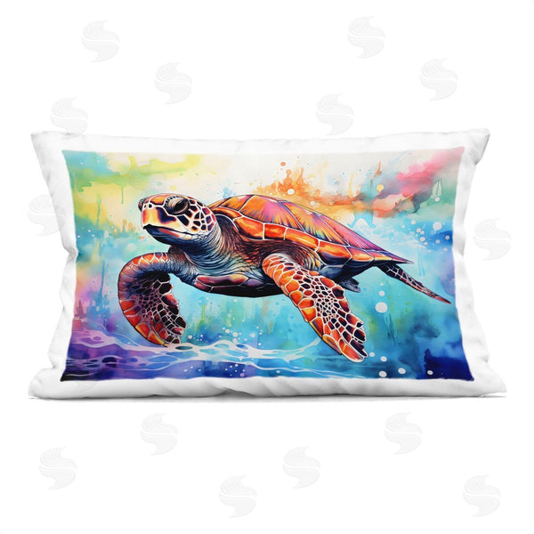 stupell industries LSR Design Studio | Sea Turtle over Watercolor Splash Printed Throw Pillow
