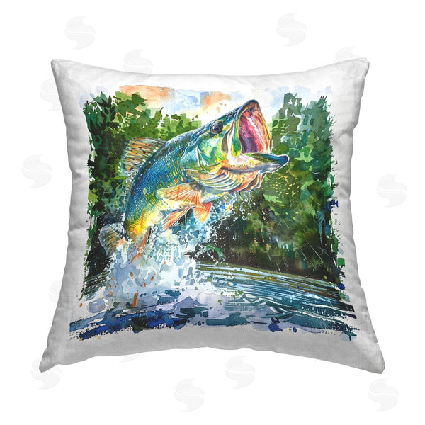 stupell industries LSR Design Studio | Splashing Bass Fish Printed Throw Pillow