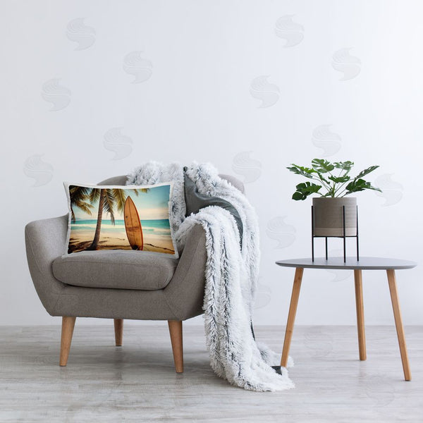 Stupell Industries LSR Design Studio | Surfboard Standing Near Shore Printed Throw Pillow