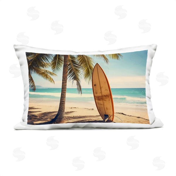 Stupell Industries LSR Design Studio | Surfboard Standing Near Shore Printed Throw Pillow