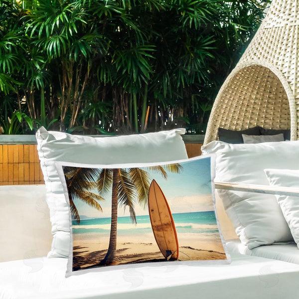 Stupell Industries LSR Design Studio | Surfboard Standing Near Shore Printed Throw Pillow