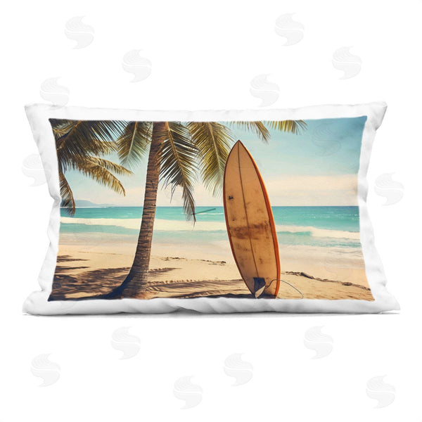 stupell industries LSR Design Studio | Surfboard Standing Near Shore Printed Throw Pillow