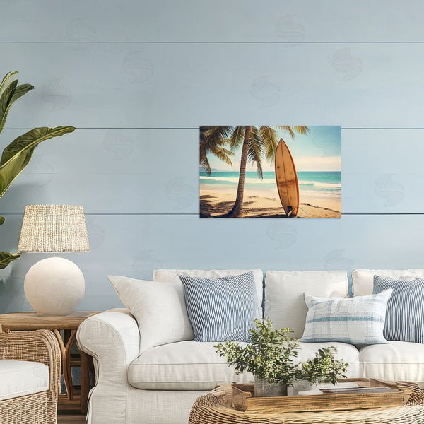 Stupell Industries LSR Design Studio | Surfboard Standing Near Shore Wall Art