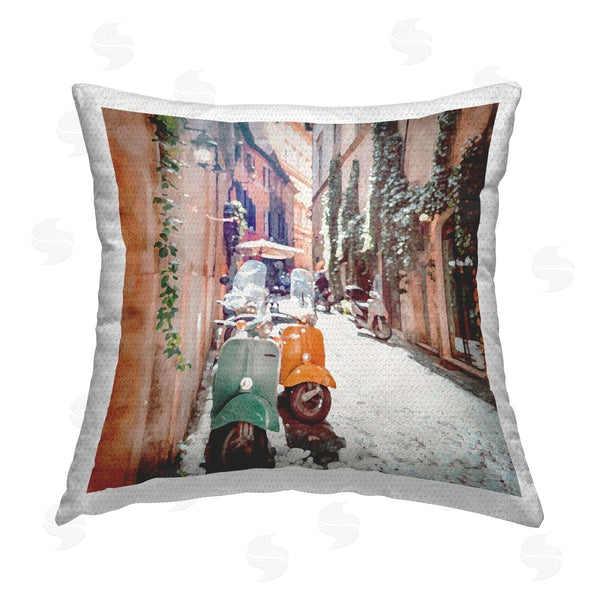 Stupell Industries LSR Design Studio | Two Mopeds On Italian Street Printed Throw Pillow