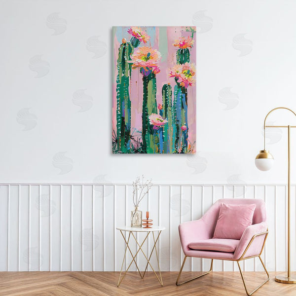Stupell Industries LSR Design Studio | Vibrant Cactus Flowers Over Pink Wall Art