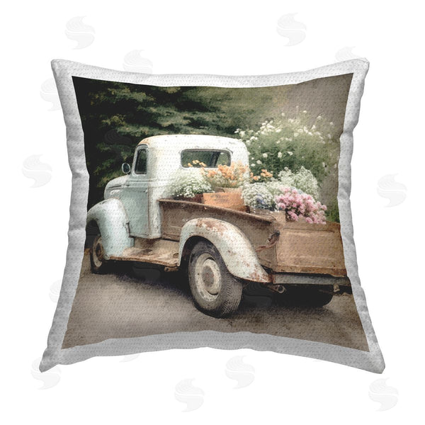 Stupell Industries LSR Design Studio | Vintage Pickup With Flowers Printed Throw Pillow