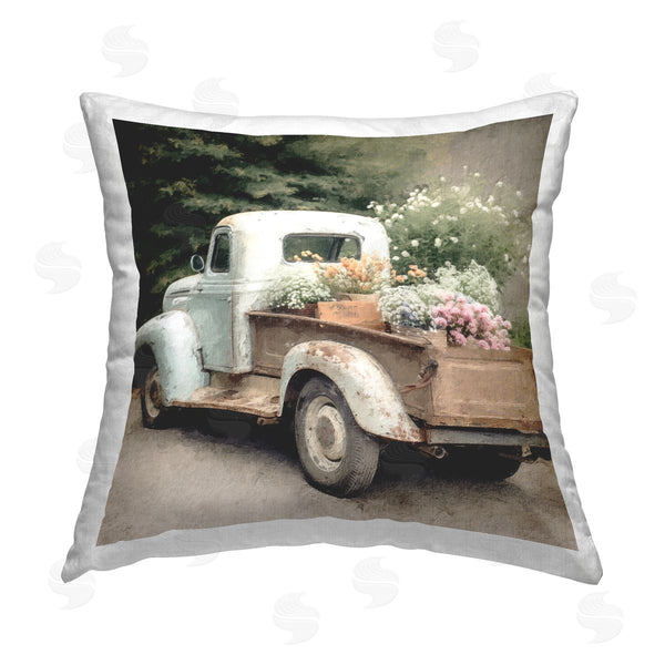 stupell industries LSR Design Studio | Vintage Pickup with Flowers Printed Throw Pillow
