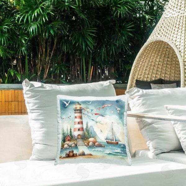 Stupell Industries LSR Design Studio | Whimsical Lighthouse & Birds Printed Throw Pillow