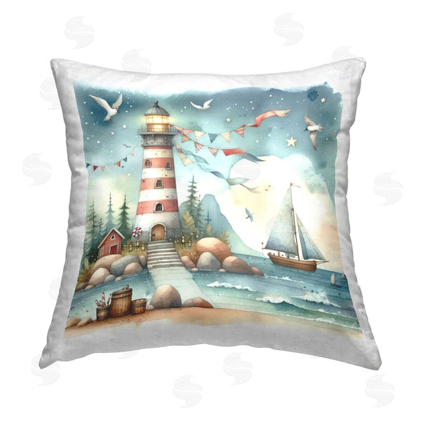 stupell industries LSR Design Studio | Whimsical Lighthouse & Birds Printed Throw Pillow