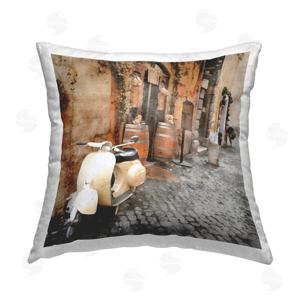 stupell industries LSR Design Studio | White Moped on Urban Street Printed Throw Pillow