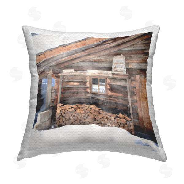 Stupell Industries LSR Design Studio | Winter Cabin Lumber Stacks Printed Throw Pillow