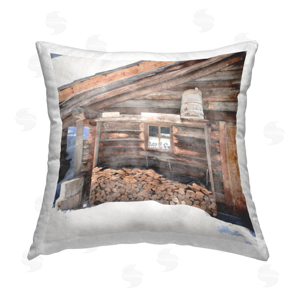 stupell industries LSR Design Studio | Winter Cabin Lumber Stacks Printed Throw Pillow