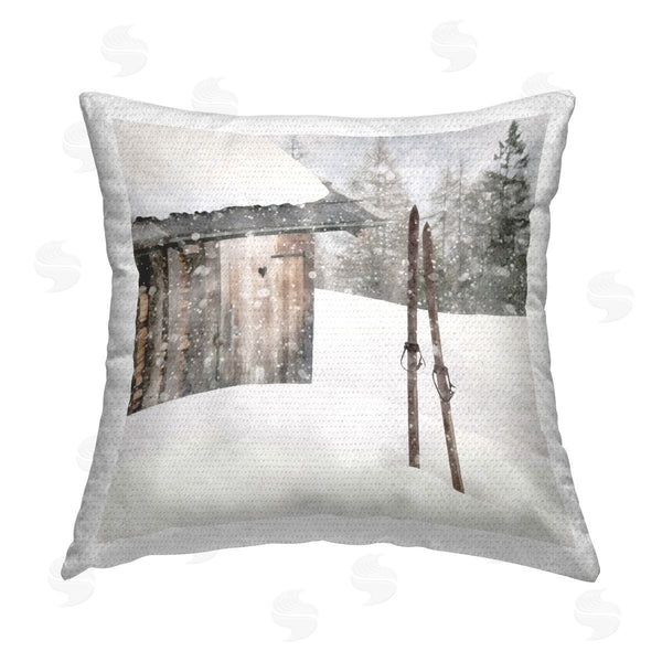 Stupell Industries LSR Design Studio | Winter Skis In Snow Scene Printed Throw Pillow