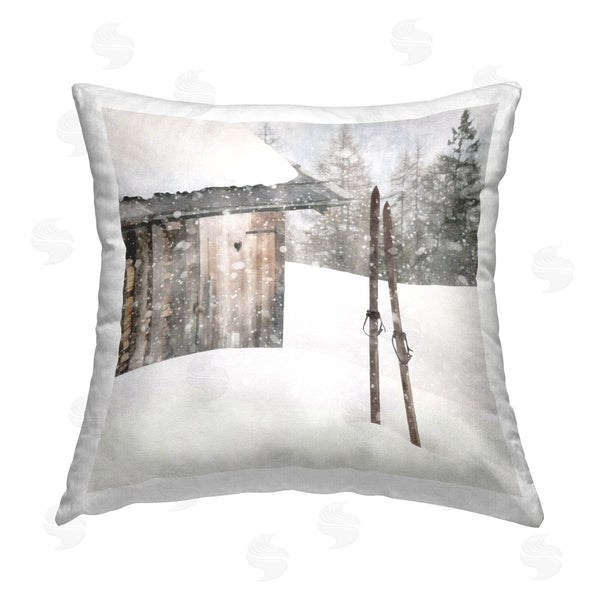 stupell industries LSR Design Studio | Winter Skis in Snow Scene Printed Throw Pillow