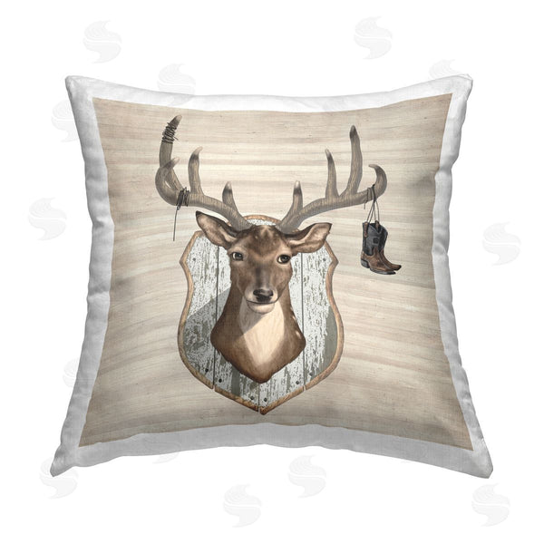 stupell industries Lucca Sheppard | Deer Mount Cowboy Boots Printed Throw Pillow