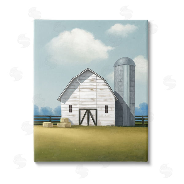 stupell industries Lucca Sheppard | White Barn with Hay Stacks Wall Art