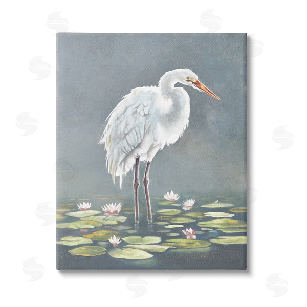 stupell industries Lucca Sheppard | White Heron & Pond Lilies Wall Art