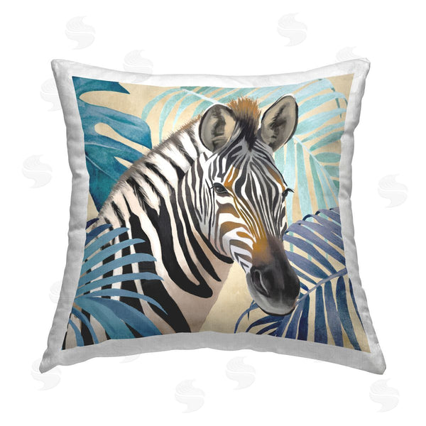 stupell industries Lucca Sheppard | Zebra & Tropical Leaves Printed Throw Pillow